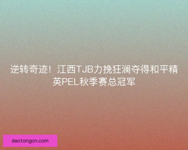 逆转奇迹！江西TJB力挽狂澜夺得和平精英PEL秋季赛总冠军